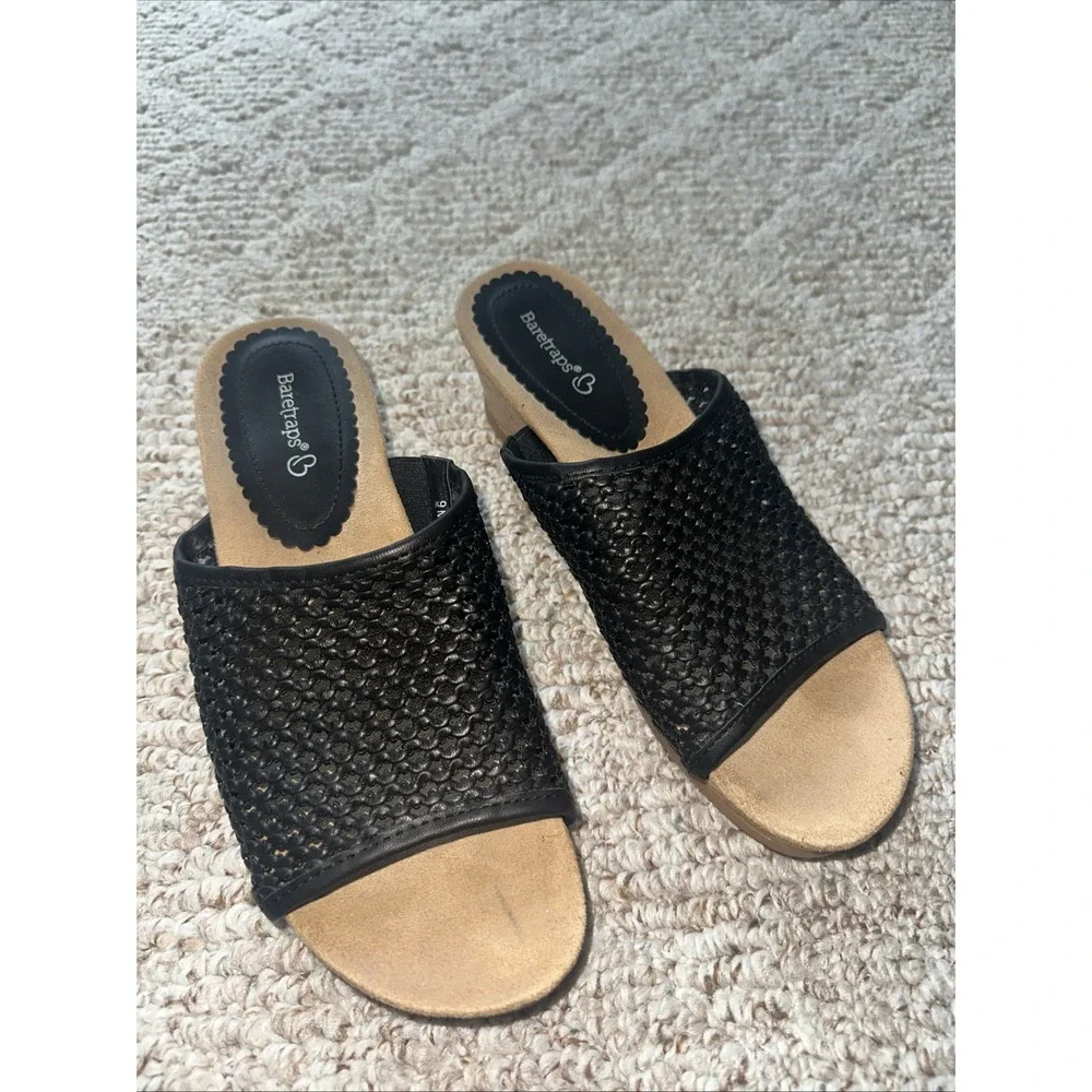 Womens BearTraps Cork Wrapped Wedge Sandal Black Size 9 EUC